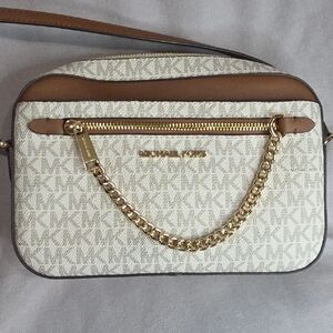 Michael Kors Cream and Tan Crossbody Bag